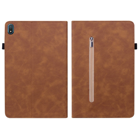 For Nokia T20 10.4 2021 Skin Feel Solid Color Zipper Leather Tablet Case(Brown) - Nokia by buy2fix | Online Shopping UK | buy2fix