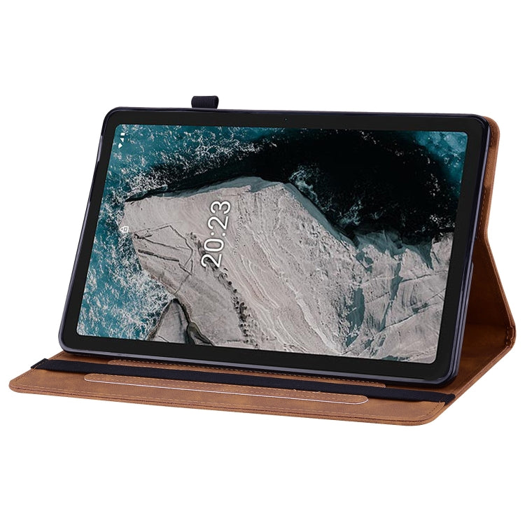 For Nokia T20 10.4 2021 Skin Feel Solid Color Zipper Leather Tablet Case(Brown) - Nokia by buy2fix | Online Shopping UK | buy2fix