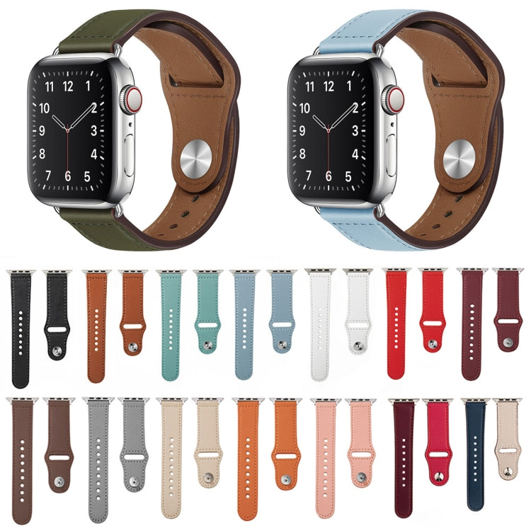 Nail Silver Buckle Leather Watch Band For Apple Watch Ultra 49mm&Watch Ultra 2 49mm / Series 9&8&7 45mm / SE 3&SE 2&6&SE&5&4 44mm / 3&2&1 42mm(Apricot) - Watch Bands by buy2fix | Online Shopping UK | buy2fix