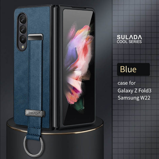 For Samsung Galaxy Z Fold3 5G SULADA Cool Series PC + Leather Texture Skin Feel Shockproof Phone Case(Blue) by SULADA