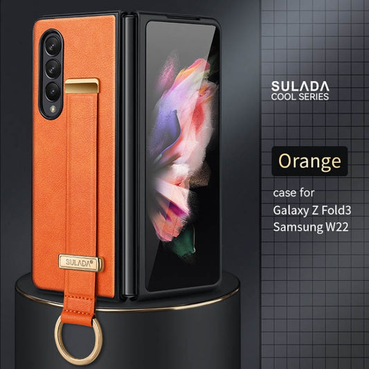 For Samsung Galaxy Z Fold3 5G SULADA Cool Series PC + Leather Texture Skin Feel Shockproof Phone Case(Orange) by SULADA