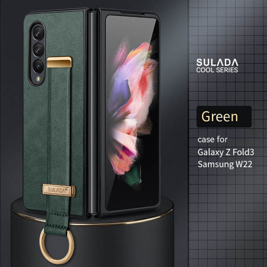 For Samsung Galaxy Z Fold3 5G SULADA Cool Series PC + Leather Texture Skin Feel Shockproof Phone Case(Green) by SULADA