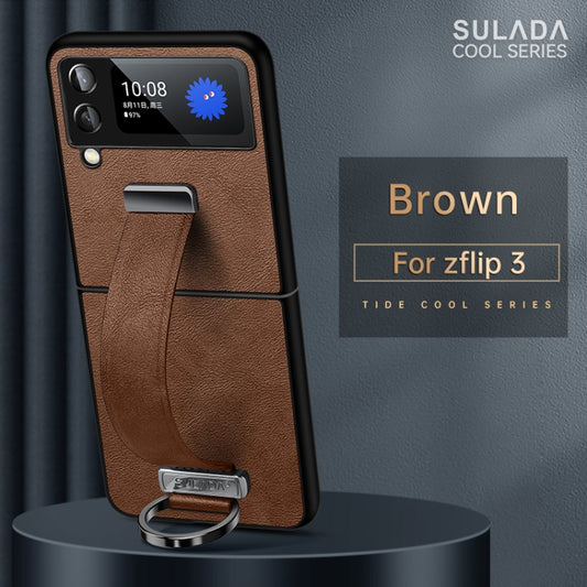 For Samsung Galaxy Z Flip3 SULADA Cool Series PC + Leather Texture Skin Feel Shockproof Phone Case(Brown) by SULADA