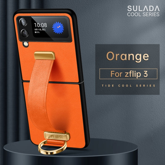 For Samsung Galaxy Z Flip3 SULADA Cool Series PC + Leather Texture Skin Feel Shockproof Phone Case(Orange) by SULADA