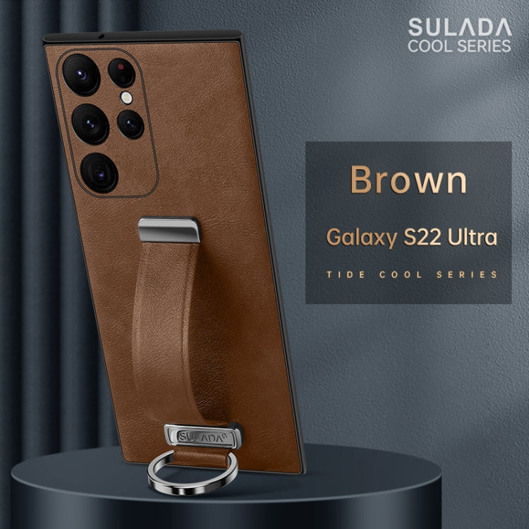 For Samsung Galaxy S22 Ultra 5G SULADA Cool Series PC + Leather Texture Skin Feel Shockproof Phone Case(Brown) by SULADA