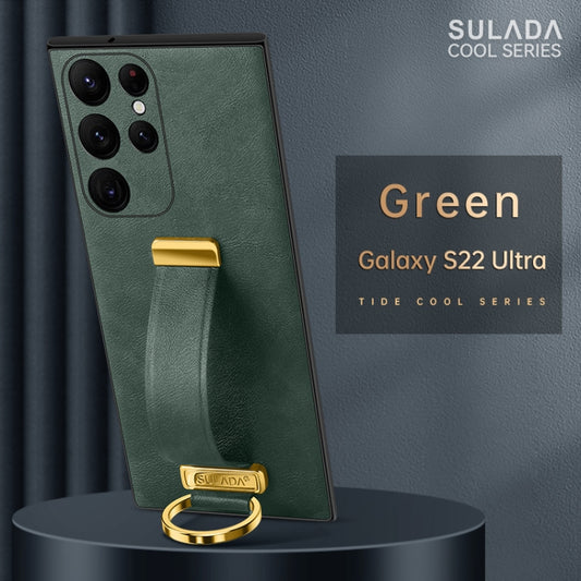 For Samsung Galaxy S22 Ultra 5G SULADA Cool Series PC + Leather Texture Skin Feel Shockproof Phone Case(Green) by SULADA
