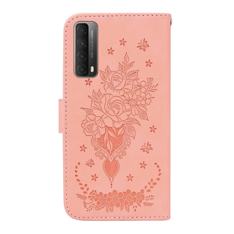For Huawei P Smart 2021 / Y7a Butterfly Rose Embossed Leather Phone Case(Pink) - Huawei Cases by buy2fix | Online Shopping UK | buy2fix