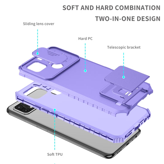 For OPPO A15 Stereoscopic Holder Sliding Camshield Phone Case(Purple) - OPPO Cases by buy2fix | Online Shopping UK | buy2fix