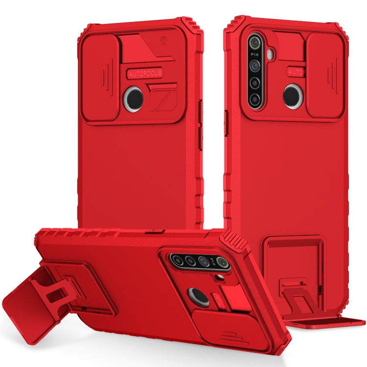 For OPPO Realme 5 / 5i / C3 Stereoscopic Holder Sliding Camshield Phone Case(Red) - Realme Cases by buy2fix | Online Shopping UK | buy2fix