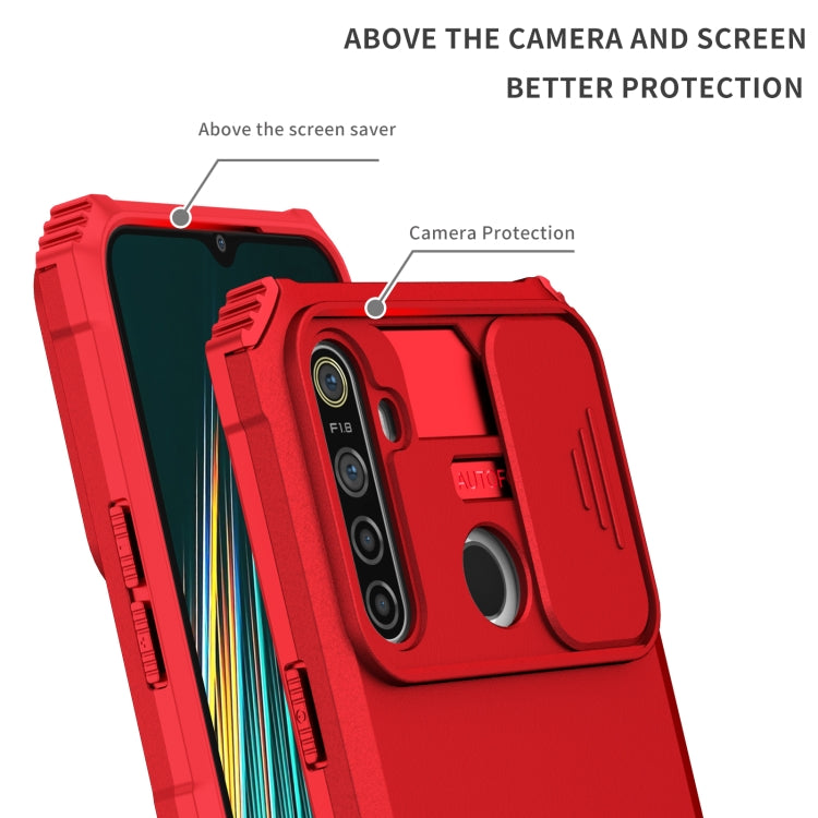 For OPPO Realme 5 / 5i / C3 Stereoscopic Holder Sliding Camshield Phone Case(Red) - Realme Cases by buy2fix | Online Shopping UK | buy2fix