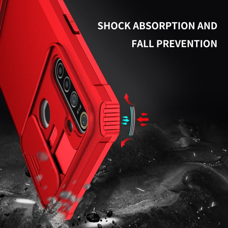 For OPPO Realme 5 / 5i / C3 Stereoscopic Holder Sliding Camshield Phone Case(Red) - Realme Cases by buy2fix | Online Shopping UK | buy2fix