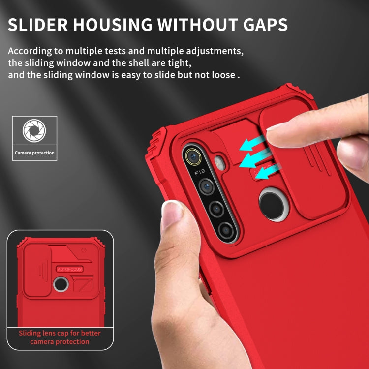 For OPPO Realme 5 / 5i / C3 Stereoscopic Holder Sliding Camshield Phone Case(Red) - Realme Cases by buy2fix | Online Shopping UK | buy2fix