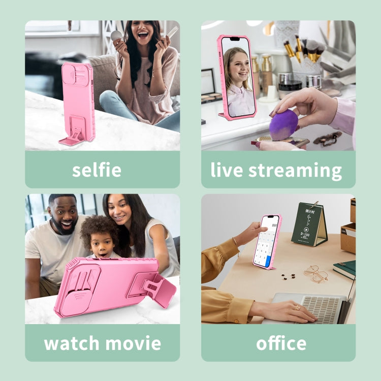 For vivo V23 5G Stereoscopic Holder Sliding Camshield Phone Case(Pink) by buy2fix