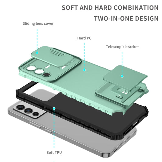 For vivo V23 5G Stereoscopic Holder Sliding Camshield Phone Case(Light Blue) by buy2fix