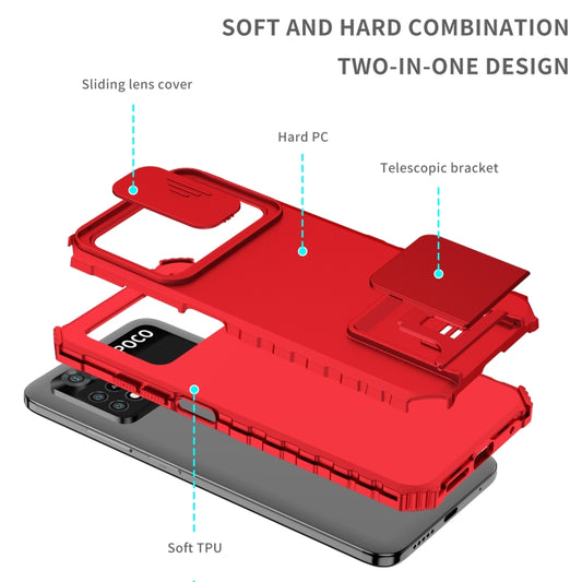 For Xiaomi Poco M4 Pro 4G Stereoscopic Holder Sliding Camshield Phone Case(Red) by buy2fix