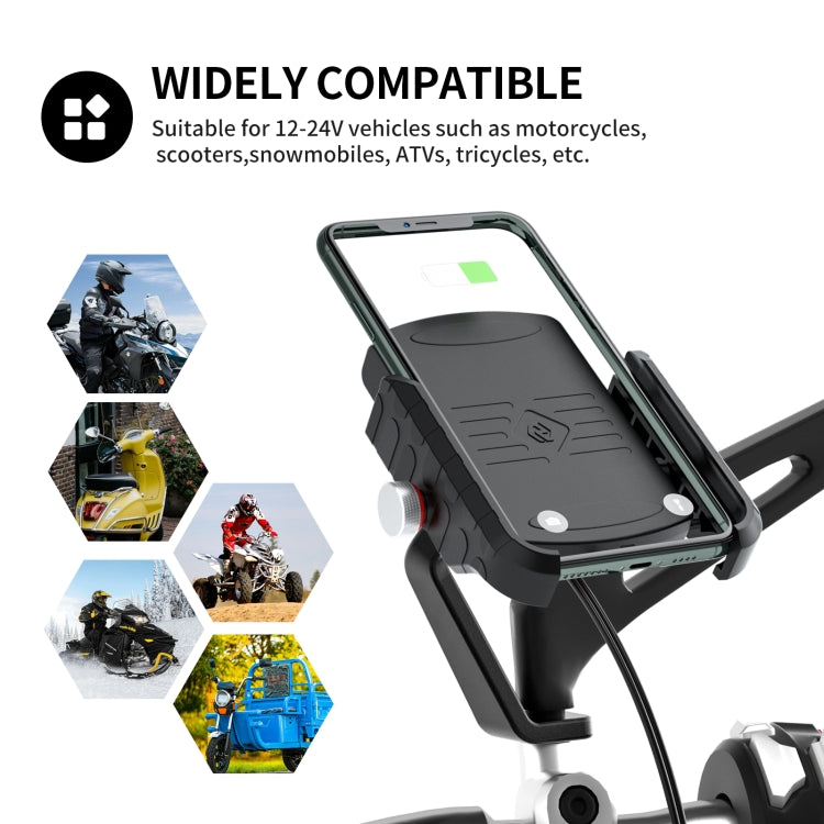 ZH-19414A2 M9 Motorcycle 2 in 1 Wireless + USB Charging Mobile Phone Bracket, Rearview Mirror Type by buy2fix