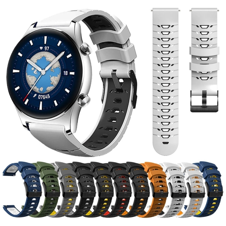 For Samsung Galaxy Watch 4 / Watch4 Classic Trapezoidal Three-row Hole Silicone Watch Band(White Black) - Watch Bands by buy2fix | Online Shopping UK | buy2fix