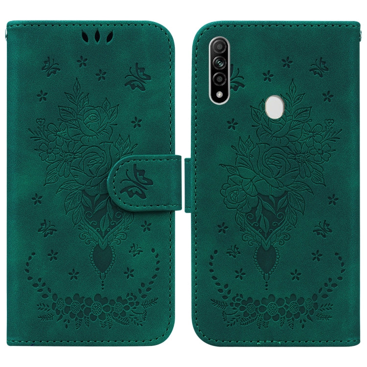 For OPPO A8 / A31 2020 Butterfly Rose Embossed Leather Phone Case(Green) - OPPO Cases by buy2fix | Online Shopping UK | buy2fix