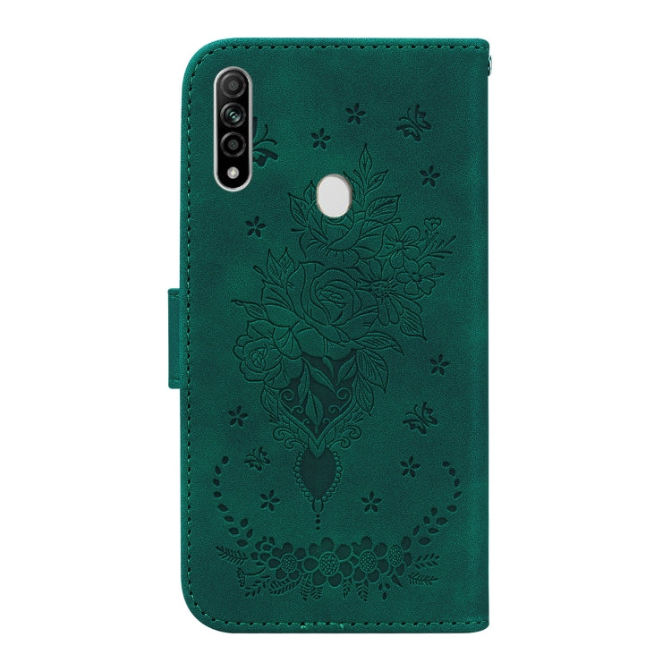 For OPPO A8 / A31 2020 Butterfly Rose Embossed Leather Phone Case(Green) - OPPO Cases by buy2fix | Online Shopping UK | buy2fix