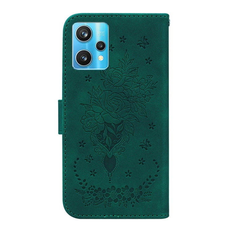 For OPPO Realme 9 Pro+ / Realme 9 4G Butterfly Rose Embossed Leather Phone Case(Green) - Realme Cases by buy2fix | Online Shopping UK | buy2fix