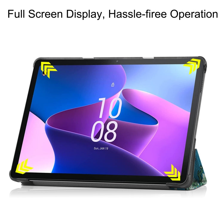 For Lenovo Tab M10 3rd Gen Custer Painted 3-Fold Holder Smart Leather Tablet Case(Apricot Blossom) - Lenovo by buy2fix | Online Shopping UK | buy2fix