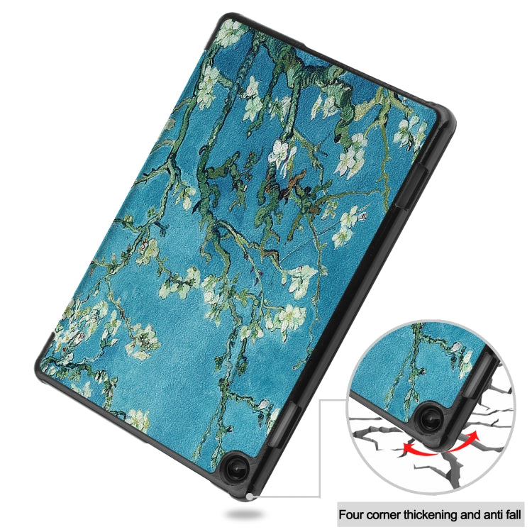 For Lenovo Tab M10 3rd Gen Custer Painted 3-Fold Holder Smart Leather Tablet Case(Apricot Blossom) - Lenovo by buy2fix | Online Shopping UK | buy2fix