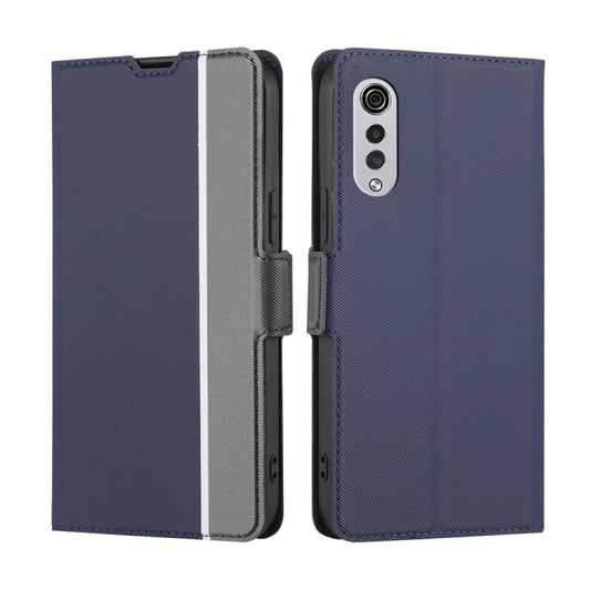 For LG Velvet Twill Texture Side Button Leather Phone Case(Blue) - LG Cases by buy2fix | Online Shopping UK | buy2fix