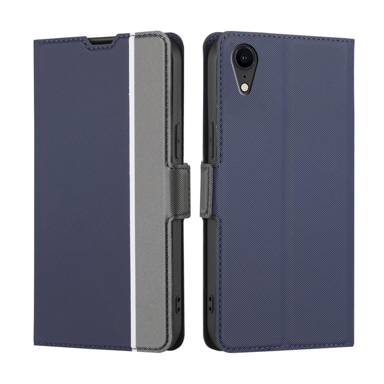 For iPhone XR Twill Texture Side Button Leather Phone Case(Blue) - More iPhone Cases by buy2fix | Online Shopping UK | buy2fix
