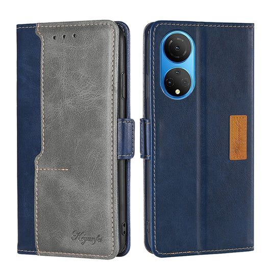 For Honor X7 4G Contrast Color Side Buckle Leather Phone Case(Blue + Grey) - Honor Cases by buy2fix | Online Shopping UK | buy2fix