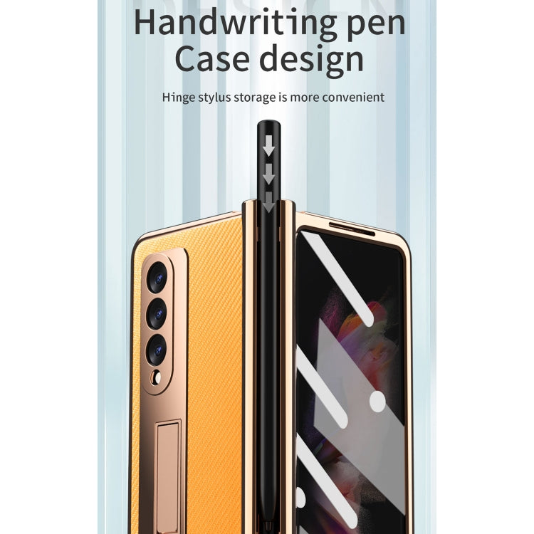 For Samsung Galaxy Z Fold3 Kevlar Texture Integrated Electroplating Hinge Flip Phone Case with Pen Slot(Blue) by buy2fix