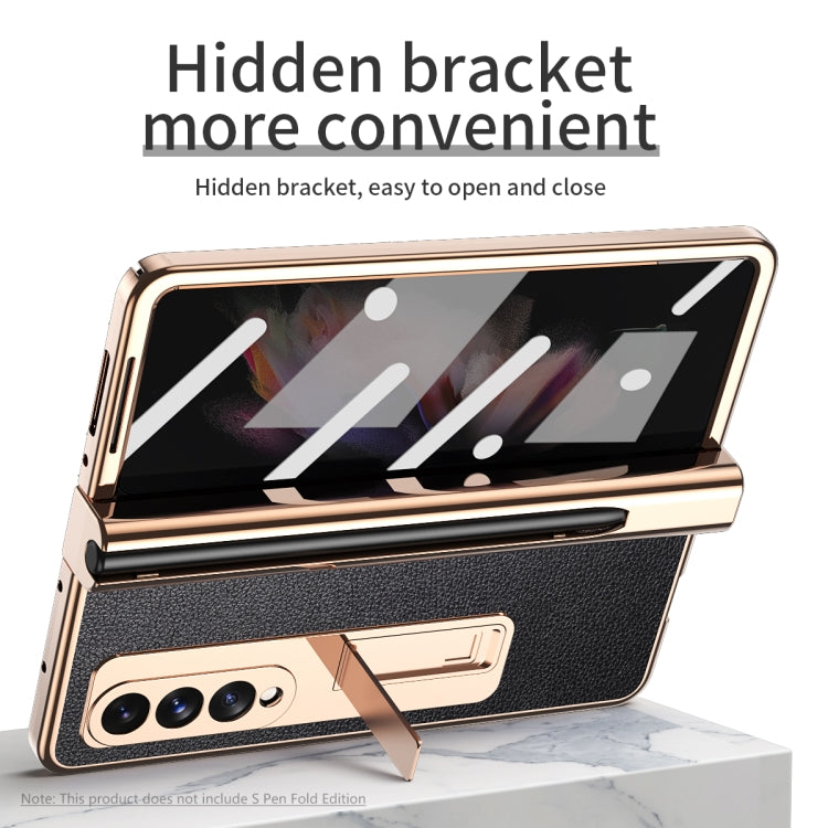 For Samsung Galaxy Z Fold3 Litchi Texture Integrated Electroplating Hinge Flip Phone Case with Pen Slot(Black) by buy2fix