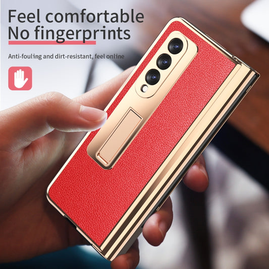 For Samsung Galaxy Z Fold3 Litchi Texture Integrated Electroplating Hinge Flip Phone Case with Pen Slot(Red) by buy2fix