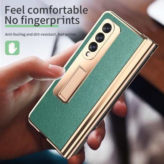 For Samsung Galaxy Z Fold3 Litchi Texture Integrated Electroplating Hinge Flip Phone Case with Pen Slot(Green) by buy2fix