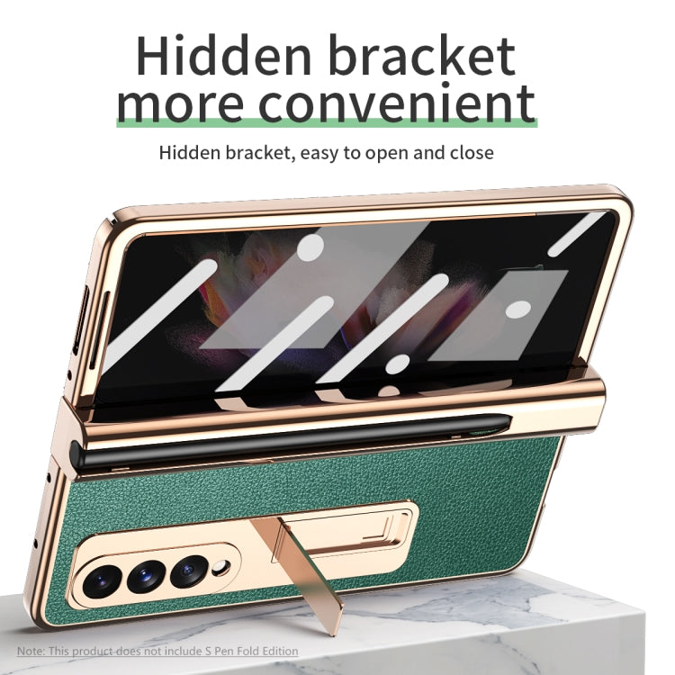 For Samsung Galaxy Z Fold3 Litchi Texture Integrated Electroplating Hinge Flip Phone Case with Pen Slot(Green) by buy2fix