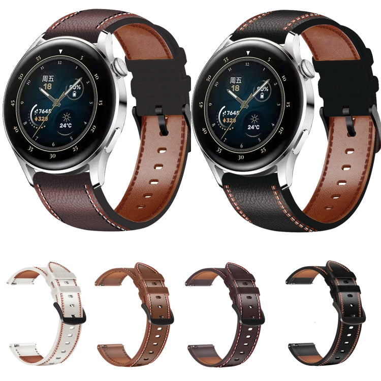 For Huawei Watch GT 3 46mm / GT Runner 22mm Tricolor Stitching Genuine Leather Watch Band(Brown) by buy2fix
