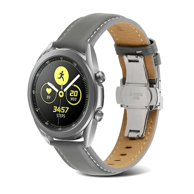 For Samsung Galaxy Watch4 20mm Butterfly Buckle Stitching Genuine Leather Watch Band(Light Grey) - Watch Bands by buy2fix | Online Shopping UK | buy2fix
