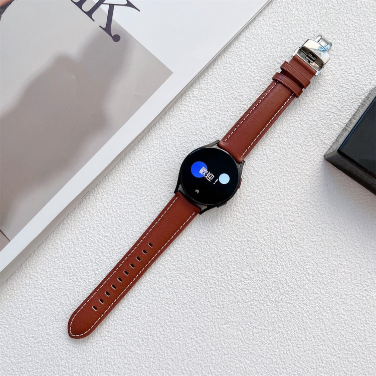 For Huawei Watch GT 3 Pro 22mm Butterfly Buckle Stitching Genuine Leather Watch Band(Brown) - Watch Bands by buy2fix | Online Shopping UK | buy2fix
