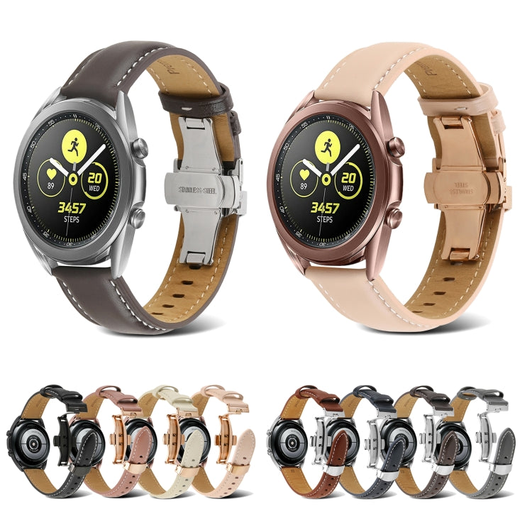For Huawei Watch GT 3 Pro 22mm Butterfly Buckle Stitching Genuine Leather Watch Band(Brown) - Watch Bands by buy2fix | Online Shopping UK | buy2fix