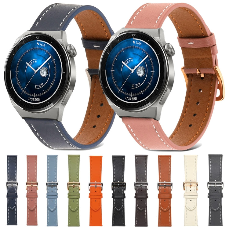 For Huawei Watch GT 3 Pro 22mm Plain Weave Genuine Leather Watch Band(Grey) - Watch Bands by buy2fix | Online Shopping UK | buy2fix