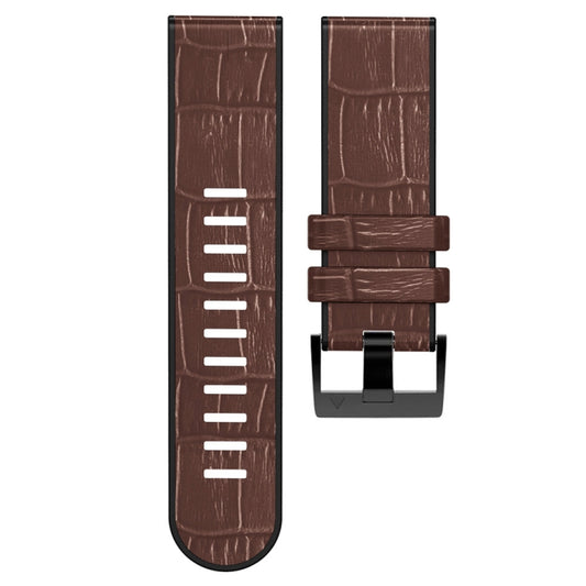 For Garmin Fenix 7/6 Pro/5 Plus 22mm Crocodile Texture Silicone Leather Watch Band(Coffee) by buy2fix