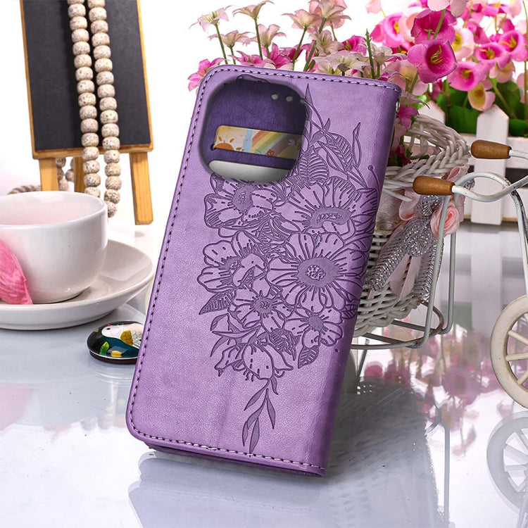 For iPhone 14 Pro Max Embossed Butterfly Leather Phone Case (Light Purple) by buy2fix