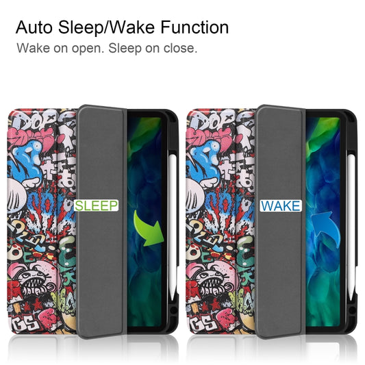 For iPad Pro 11 inch 2020 Painted TPU Smart Tablet Holster With Sleep Function & Tri-Fold Bracket & Pen Slot(Graffiti) - iPad Pro 11 (2020) Cases by buy2fix | Online Shopping UK | buy2fix