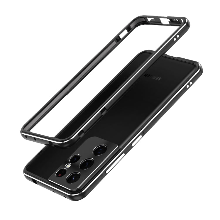 For Samsung Galaxy S21 Ultra Aurora Series Lens Protector + Metal Frame Protective Phone Case(Black Silver) - Galaxy S21 Ultra 5G Cases by buy2fix | Online Shopping UK | buy2fix