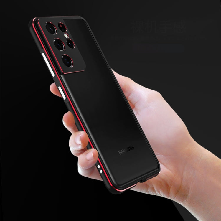 For Samsung Galaxy S21 Ultra Aurora Series Lens Protector + Metal Frame Protective Phone Case(Black Silver) - Galaxy S21 Ultra 5G Cases by buy2fix | Online Shopping UK | buy2fix