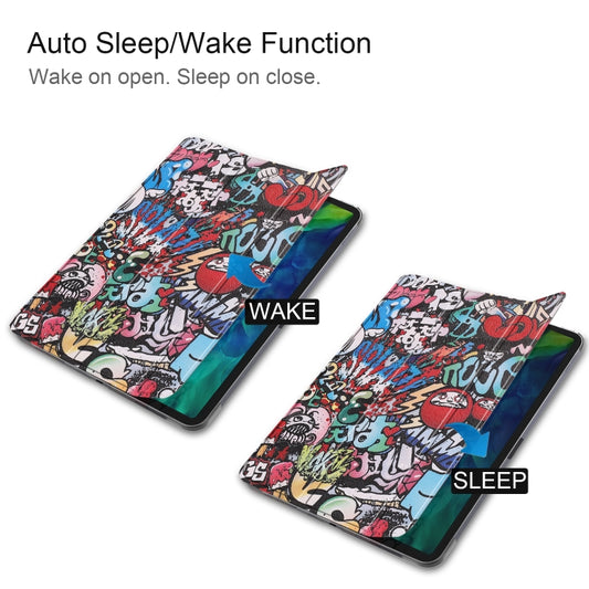For iPad Pro 11 inch 2020 Custer Painted PU Leather Tablet Case with Sleep / Wake-up Function & 3-Fold Holder(Graffiti) by buy2fix