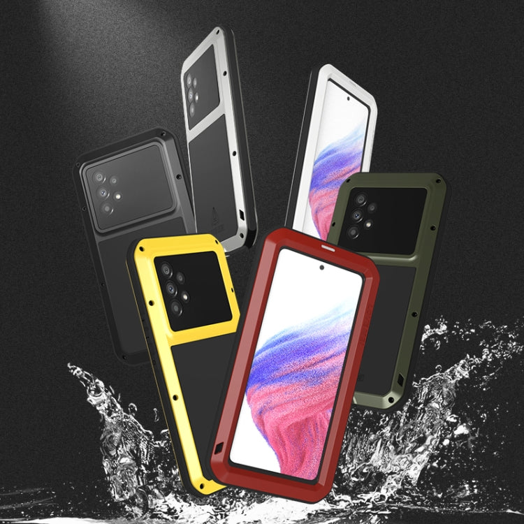 For Samsung Galaxy A53 LOVE MEI Metal Shockproof Waterproof Dustproof Protective Phone Case with Glass(Yellow) by LOVE MEI