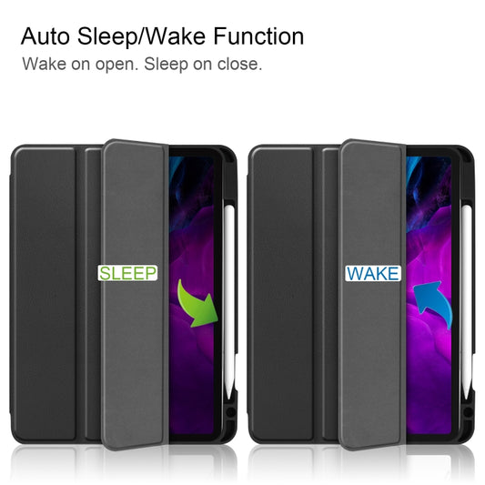 For iPad Pro 12.9 2022/2021/2020 Custer Texture 3-Fold Smart TPU Leather Tablet Case(Black) by buy2fix