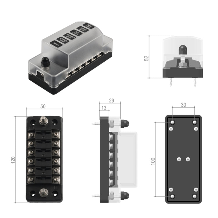 A5602-01 6 Way Fuse Box Blade Fuse Holder with Negative for Auto Car Truck Boat - Fuse by buy2fix | Online Shopping UK | buy2fix