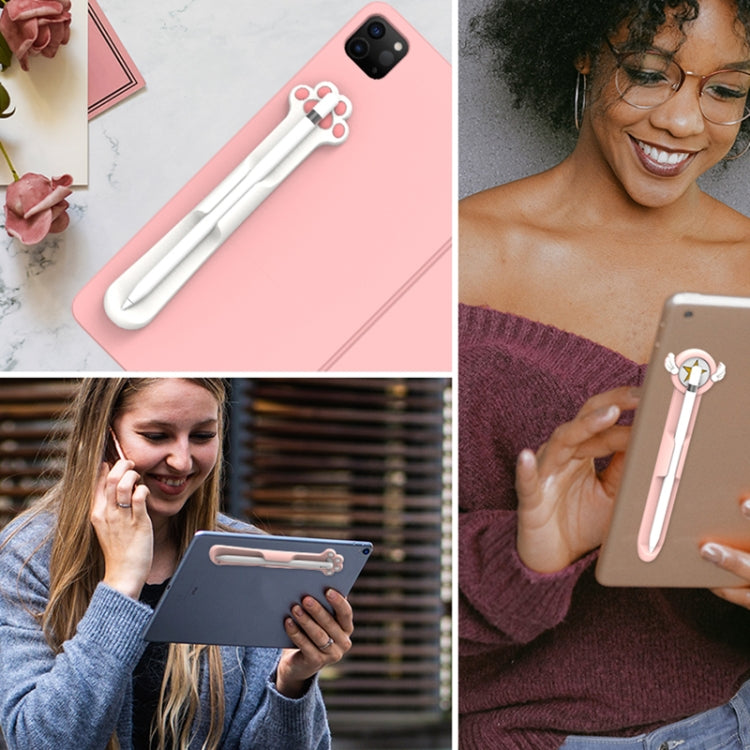 Stylus Silicone Magnetic Cartoon Pen Holder For Apple Pencil 1/2(Pink Cat Paw) by buy2fix