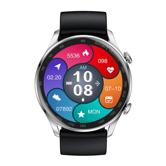 AK32 1.36 inch IPS Touch Screen Smart Watch, Support Bluetooth Calling/Blood Oxygen Monitoring,Style: Silicone Watch Band(Silver Black) by buy2fix